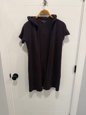 Cashmere Hooded Open short sleeve Cardigan in Deep Plum size small